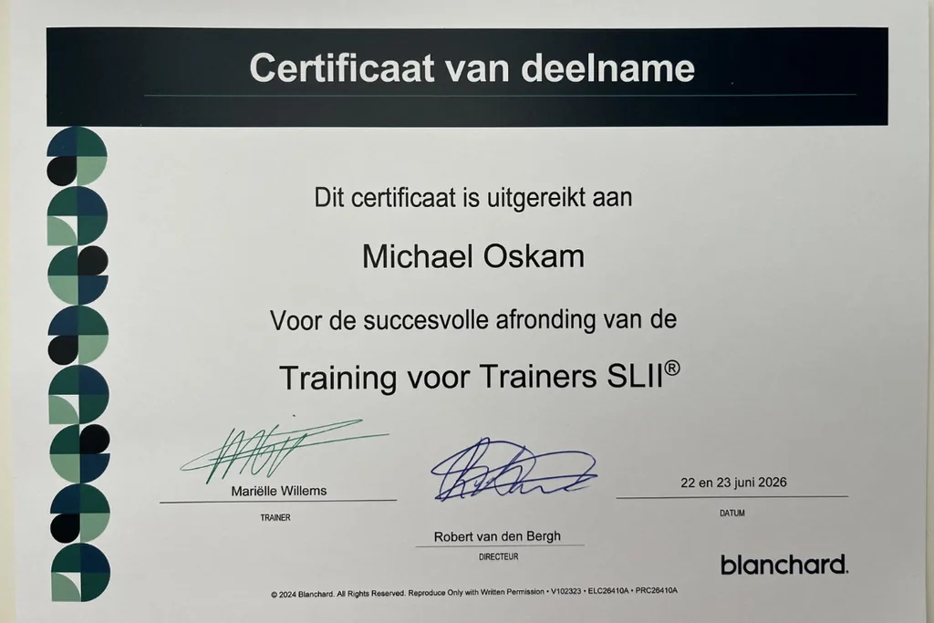 Certificaat van deelname: Michael Oskam, Training voor Trainers SLII®, Blanchard, juni 2026